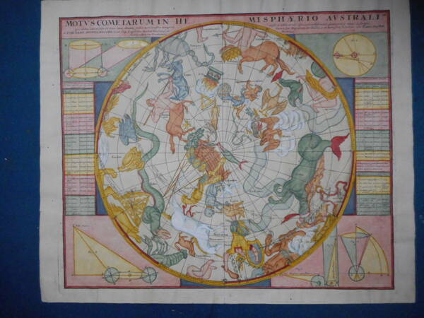 アンティーク、天文、天体、星座早見盤、手彩色銅版画、星図、1742年『ドッペルマイヤー星図　28』Star map, Planisphere, Celestial atlas