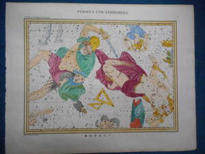 即決　アンティーク、天文、星座早見盤、手彩色石版画、1835年『ホッフマン星図アンドロメダ座他』Star map, Planisphere, Celestial atlas
