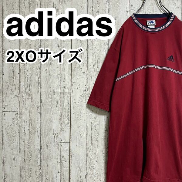 【人気カラー】アディダス adidas 半袖Tシャツ 2XOサイズ ワインレッド 刺繍ロゴ