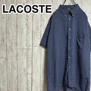 【人気アイテム】ラコステ LACOSTE 半袖 BDシャツ ブルー フランス製 80s チェック柄 刺繍