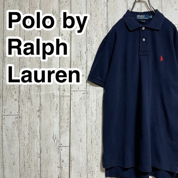 【人気デザイン】ポロバイラルフローレン Polo by Ralph Lauren 半袖 ポロシャツ Mサイズ ネイビー レッドポニー