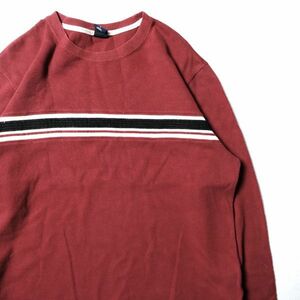 00's ギャップ GAP チェスト ボーダー コットン サーマル Tシャツ (L) エンジ系 ライン入り ロンT クルーネック 00年代 旧タグ オールド