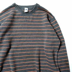 00's Gap GAP border crew neck cotton knitted sweater ash x orange (XL) gray × orange 00 period old tag Old 2002 year of model 