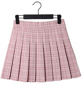  pleated skirt pink color size S lady's ma gong s check .. pattern high waist pretty A line skirt pants skirt [ control A-3]