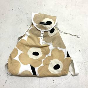 美品 marimekko バックパック ウニッコ ベージュ リュックサック / フィンランド製 マリメッコ 花柄 キャンバス 総柄