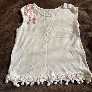 タンクトップ トップス 女の子 白 ホワイト 袖なし 夏 可愛い 刺繍 花柄