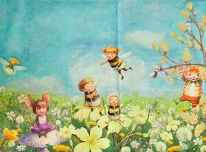 プリント生地　ピクシー　妖精　花　綿毛　54×92　USAコットン　アメリカ　ｔ