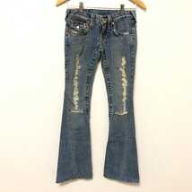 B890L◇TRUE RELIGION トゥルーレリジョン◇サイズ23 デニムパンツ ジーパン ジーンズ ブルー アメリカ製 綿100% ダメージ加工 レディース_画像1