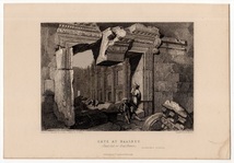 1836年 C.Stanfield 聖書の風景画 鋼版画 バールベック Gate at Baalbec レバノン バアル・ハモン Baal Hamon 世界遺産_画像1