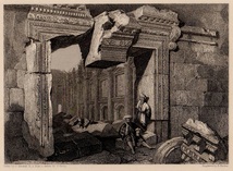 1836年 C.Stanfield 聖書の風景画 鋼版画 バールベック Gate at Baalbec レバノン バアル・ハモン Baal Hamon 世界遺産_画像2