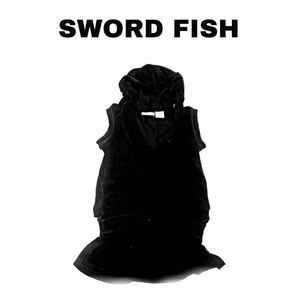 新品●SWORD FISH●ノースリーブ、フード付き、Vネックトップス、ワンピース　ブラック　パイル地　サイズ S