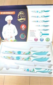 ★新品 エバーリッチ 包丁3点セット ブルー花柄★包丁柄 包丁花柄 包丁絵