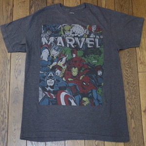 MARVEL マーベル Tシャツ M グレー キャラクター スパイダーマン アイアンマン ハルク ウルヴァリン アメコミ イラスト アベンジャーズ