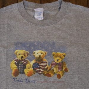 Teddy Bears テディベア Tシャツ L グレー クマ くま ぬいぐるみ USA 星条旗 イラスト キャラクター 動物 アニマル 