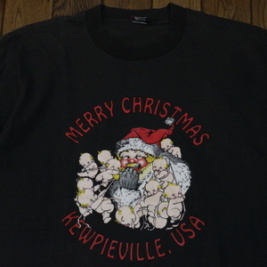 90s USA製 キューピー Merry Christmas Tシャツ L ブラック サンタクロース クリスマス Kewpie ベイビー イラスト ヴィンテージ