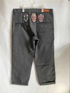 【USED】SASQUATCH fabrix サスクワッチ スカルワッペンクロップドパンツ　M ヘザーグレー dickies