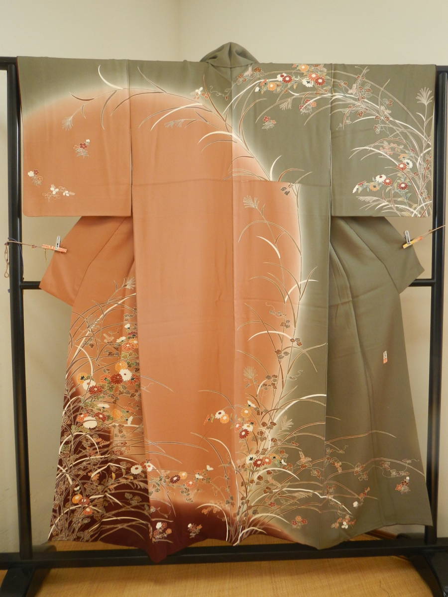 Hacha de plata, artículo exquisito, Seda Pura, ropa Kyoto Yuzen pintada a mano, teñido, artículo del artista, lujo, kimono de mujer, kimono, vestido de visita, A medida