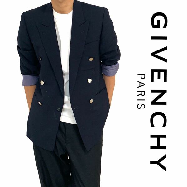 【送料無料】GIVENCHY ジバンシー テーラードジャケット 銀ボタン ダブル メンズ　ネイビー　紺色　ジバンシィ　裏地