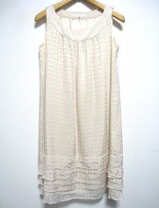 NOLLEY'S* Nolley's chiffon opal processing no sleeve One-piece lady's size 38 beige made in Japan 