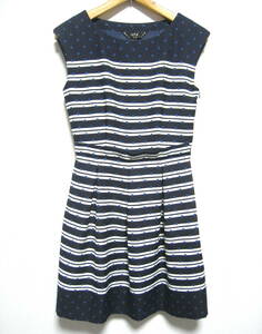 To b. by agnes b.* toe Be bai Agnes B border polka dot dot pattern no sleeve One-piece lady's size 36 navy 