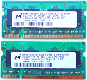 Память для ноутбука 256 МБ 2 частях Set DDR2 SDRAM PC2 4200