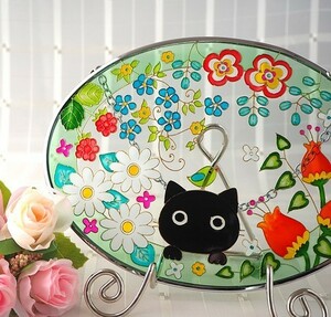  free shipping [ glass skill ] stain do frame! cat .. flower 