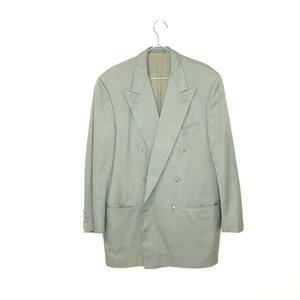 訳アリ★エルメネジルド ゼニア Ermenegildo Zegna★メンズ 総裏 シルク ウール ダブル テーラード ジャケット グレー size 54 管:B:04