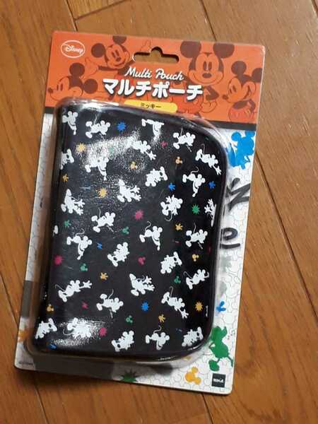 ◆送料無料◆マルチポーチ ミッキー　3DS等ゲーム機収納可能　化粧ポーチ　ダブルファスナー　内ポケット付