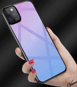 [ vivid pink transparent gradation ] the back side glass case iPhone 12 Pro Max 6.7 -inch TPU strap hole Impact-proof fingerprint prevention grip 