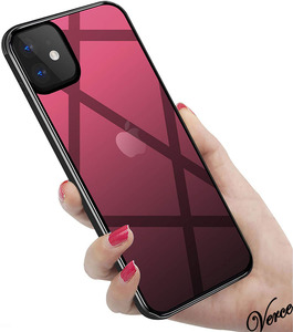 【鮮やかなレッド透明グラデーション】 背面ガラスケース iPhone 12 Pro 6.1インチ TPU ストラップホール 耐衝撃 指紋防止 グリップ感