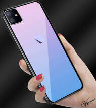 鮮やかなピンク透明グラデーション　 背面ガラスケース iPhone 11 6.1インチ TPU ストラップホール 耐衝撃 指紋防止 グリップ感_画像1