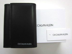 新品 CK カルバン クライン 牛革三つ折り財布 黒 CALVIN KLEIN コンパクト財布