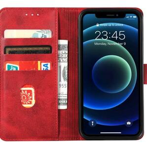 iphone12/12pro 手帳型 赤色 ベルト付き マグネットベルト アイフォン カバ iphoneケース カード収納 定期券 カード スマホカバーの画像4