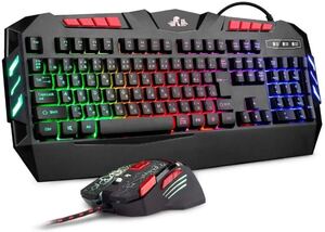 ゲーミングキーボード+マウスセット 有線106キー日本語配列虹色LED