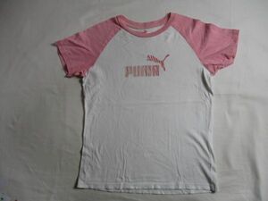 BB428【PUMA】プーマ　プリント　半無　Tシャツ　女性　白・淡赤　L