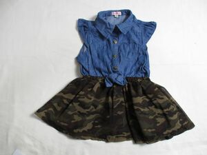 BB472[Cornflake] corn flakes camouflage color lining attaching short sleeves One-piece woman . blue 90