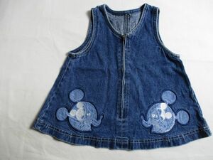 BB590【Disney】ミニーマウス　デニム　ロゴ刺繍　ジャンバースカート　女児　濃青　80