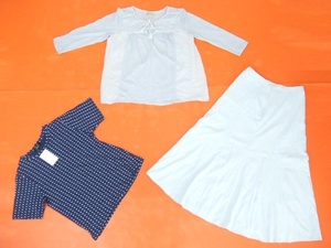 【お買得！】★青系レディース3点セット★①eulady/半袖Tシャツ　②Lucky Brand/長袖カットソー　③萌奈香/ロングスカート　M～Lサイズ