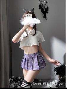 コスプレ衣装 フリーサイズ コスプレ トップス プリーツミニスカート チェック柄 Tバック