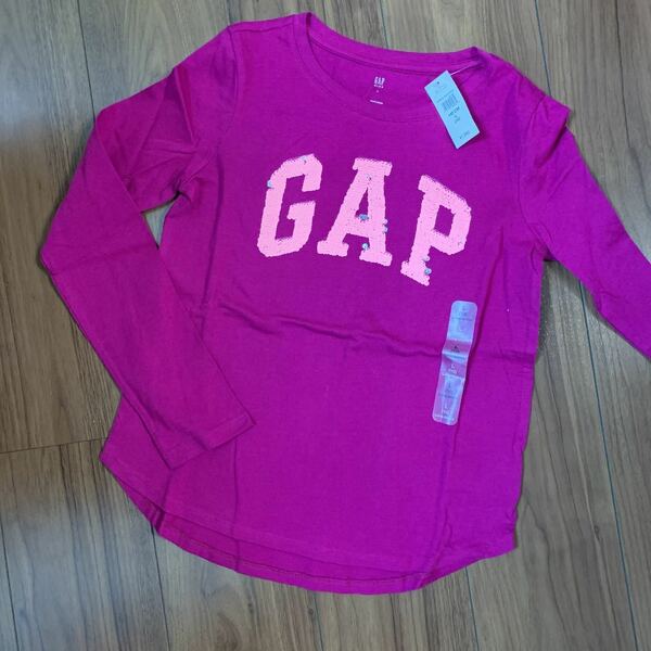 GAP ギャップ　ロゴ　長袖Tシャツ　140 スパンコール　パープル　女の子