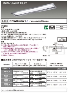 Panasonic NNWK42671 天井埋込型 HACCP向け クリーンフーズ 器具本体 40形 パネル付型 新品未開封