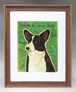 新品☆額付アートポスター★犬の絵☆Pembroke Welsh Corgi (Black & White)☆コーギー☆インテリア☆動物病院／店舗様必見◆92