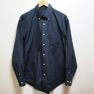 26^a366[M size ]USED beautiful goods NAUTICA Nautica 80's TWO-PLY COTTON button down long sleeve shirt check navy 