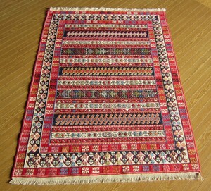 【140×104】イラン直輸入★アゼルバイジャン産キリム・KILIM■2025-393-18