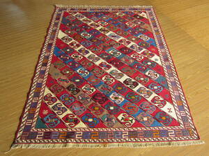 【195×150】イラン直輸入★アゼルバイジャン産キリム・KILIM■2095-447-54