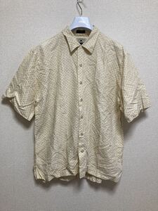 USA古着 CUTTER&BUCK カッターアンドバック総柄半袖シャツ コットンリネン 半袖 シャツ オープンカラーシャツ BOXシャツ L/G 黄色