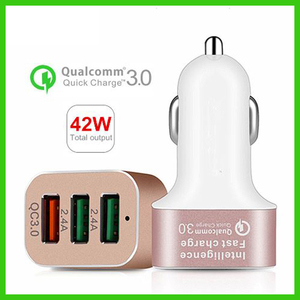 42W 3ポート クアルコム QC3.0 & 2.4A/USB シガーソケット DC 急速充電カーチャージャー/Android・iPhone・ゲーム機/送料無料
