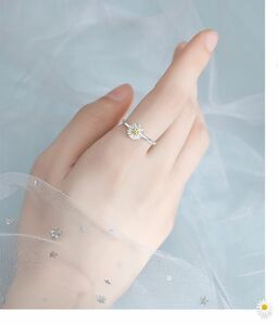 デイジー リング フラワー 花 サイズ調節可能 指輪 シルバー 925 銀　かわいい