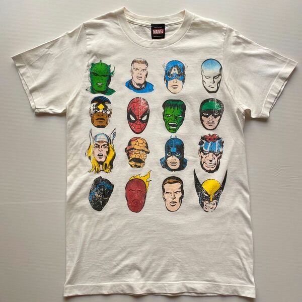 ヒーロー大集合 プリント メンズ TシャツS中古汚れ有 MARVEL HERO L.Aコミックストアにて購入 アメコミ アメリカンキッズ風 silversurfer