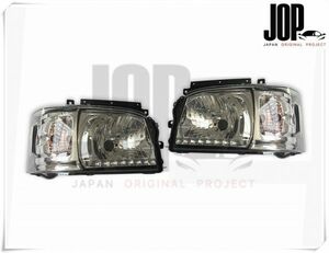 200系 ハイエース 1型,2型 レジアスエース ホワイト 片側 8発 LED ライン付き クリア ヘッド ライト 左右 新品